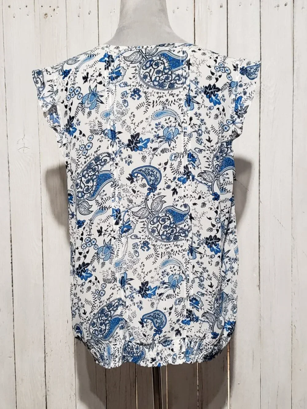 Jessica Blue Paisley Abstract Floral Top Ruffle Y2K Boho Chic Cottage Romantic - Picture 5 of 8
